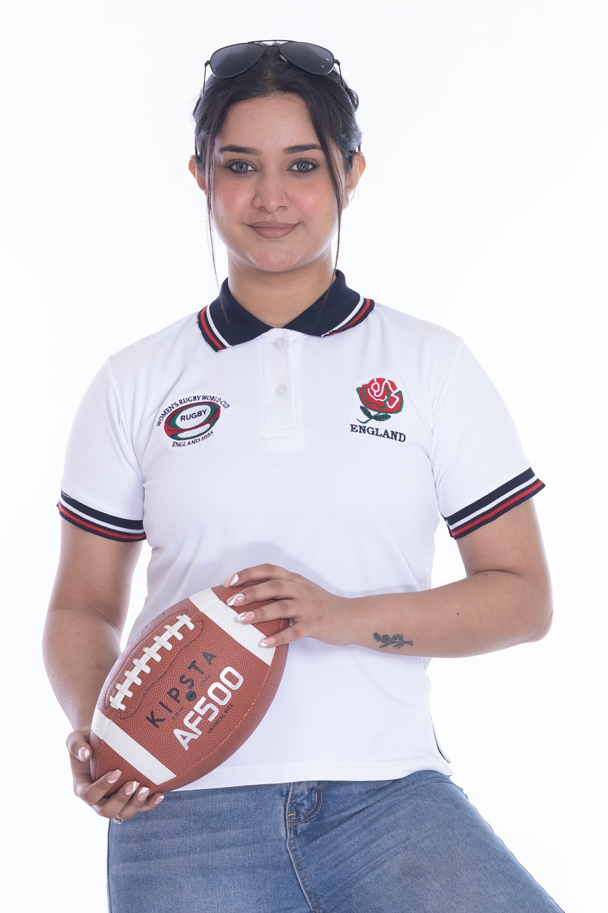 Women’s England Rugby World Cup 2025 T-Shirt – Button Down Collar, Short Sleeve S to XXL (Sizes 8-10 to 24-26)