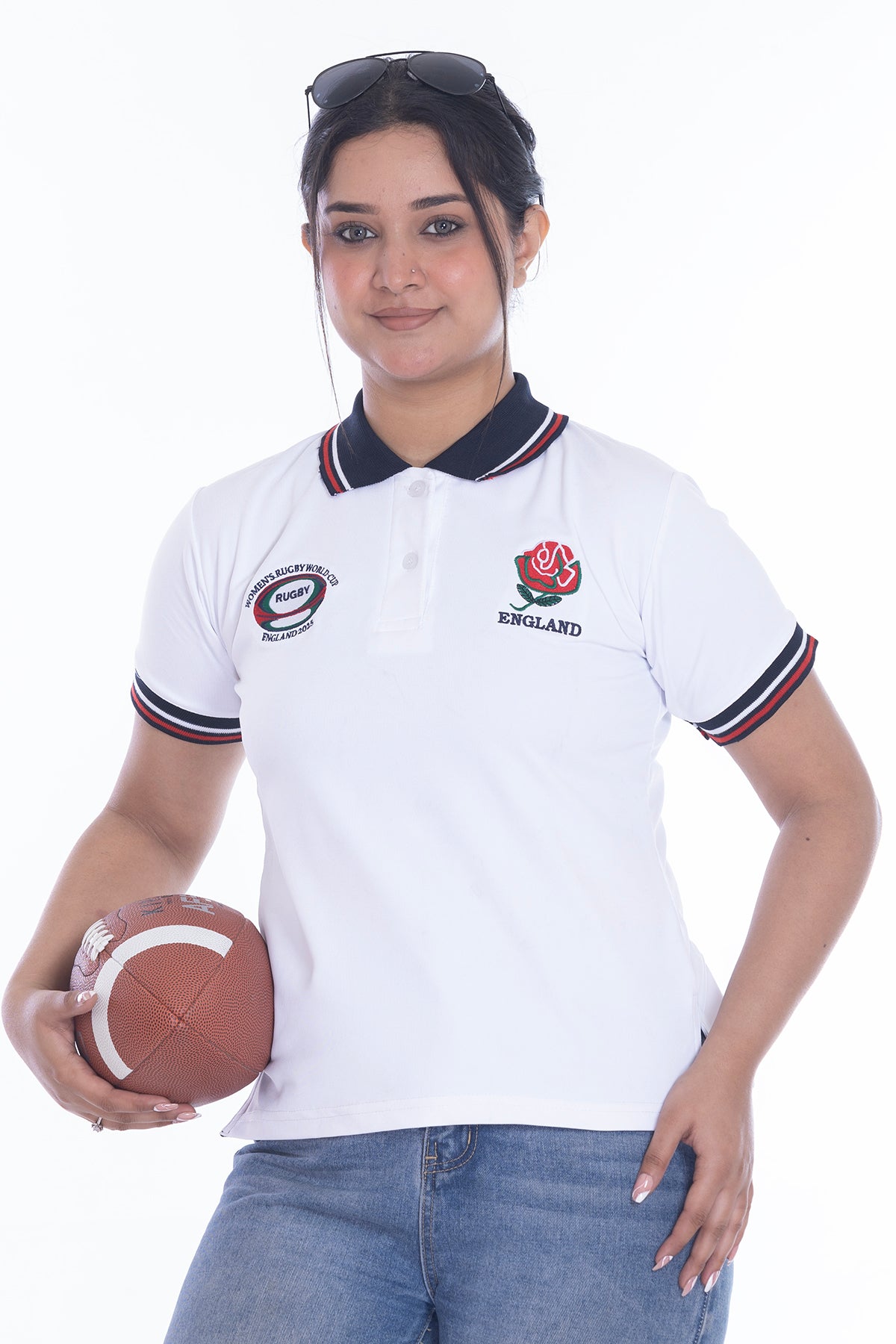 Women’s England Rugby World Cup 2025 T-Shirt – Button Down Collar, Short Sleeve S to XXL (Sizes 8-10 to 24-26)