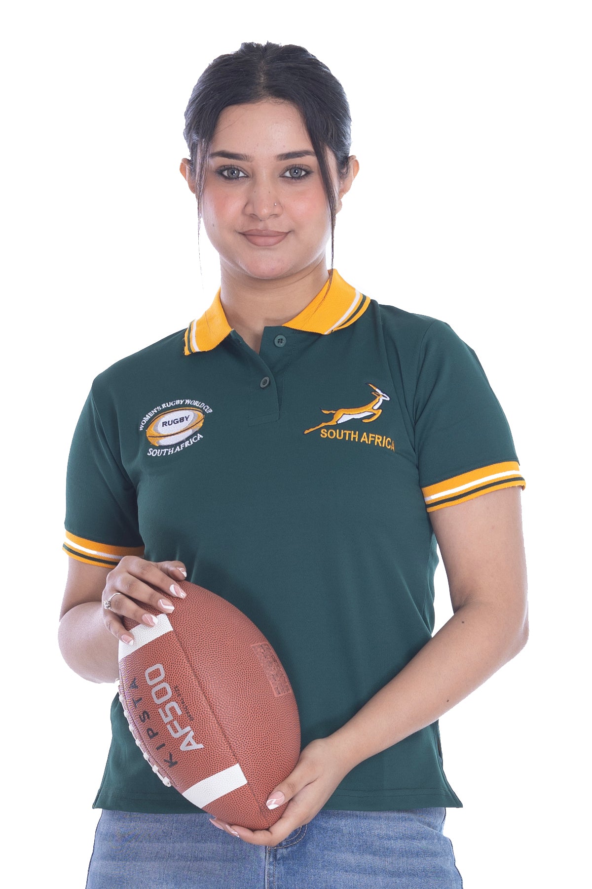 Women South Africa Rugby World Cup 2025 T Shirt | Button Down Collar style Short Sleeve Size S to XXL( 8-10 to 24-26)
