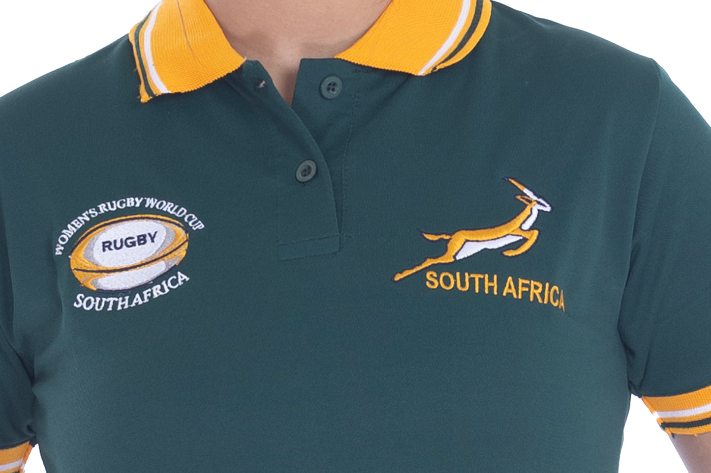 Women South Africa Rugby World Cup 2025 T Shirt | Button Down Collar style Short Sleeve Size S to XXL( 8-10 to 24-26)