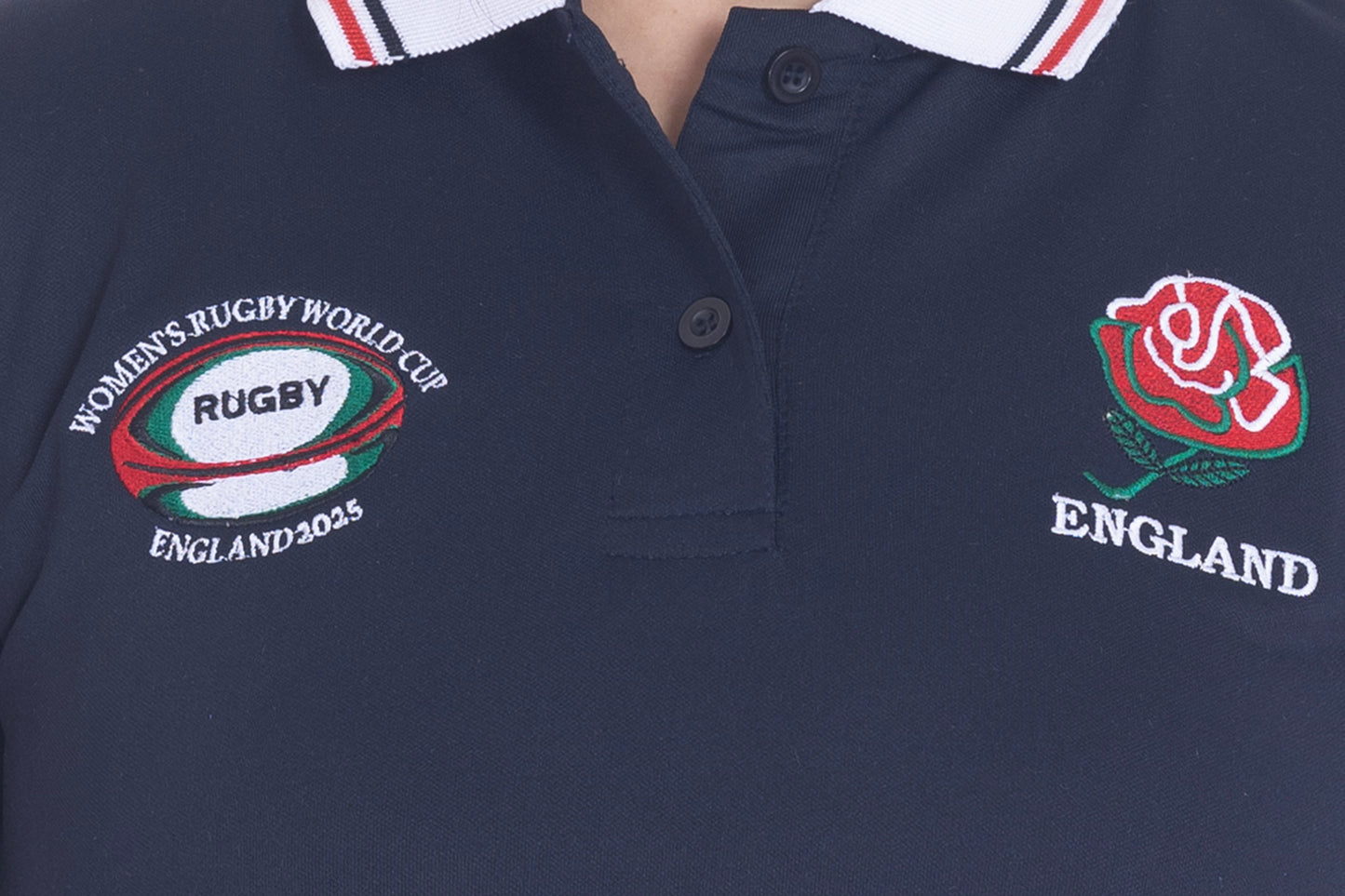 Women’s England Rugby World Cup 2025 T-Shirt – Button Down Collar, Short Sleeve S to XXL (Sizes 8-10 to 24-26)