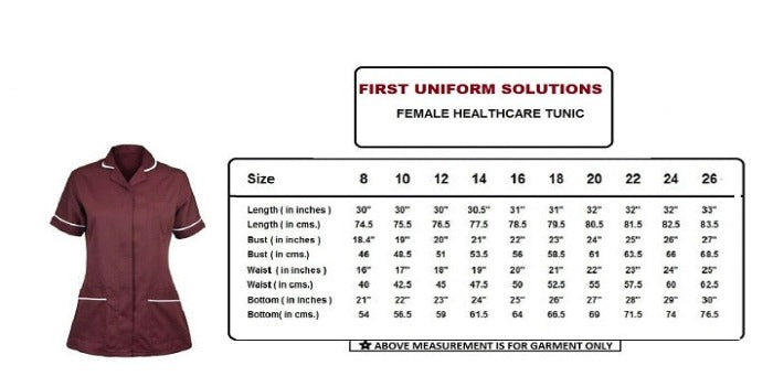 Women's Healthcare Poly Cotton Zipper Closure Tunic  Ideal for Nurses, Care Home and Private Health Care Workers | Size 8 to 26 |