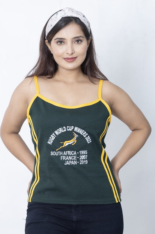 Cami Top Rugby Dark Green Girls Stretch Strappy Camisole Vest Tank Top | S to XXL