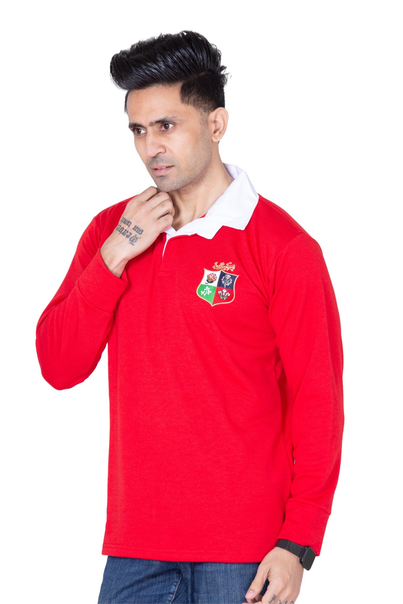 British Lions Rugby Long Sleeve Jersey for Men | Classic Rugby Fan Shirt with Button Down Collar | Sizes S–5XL