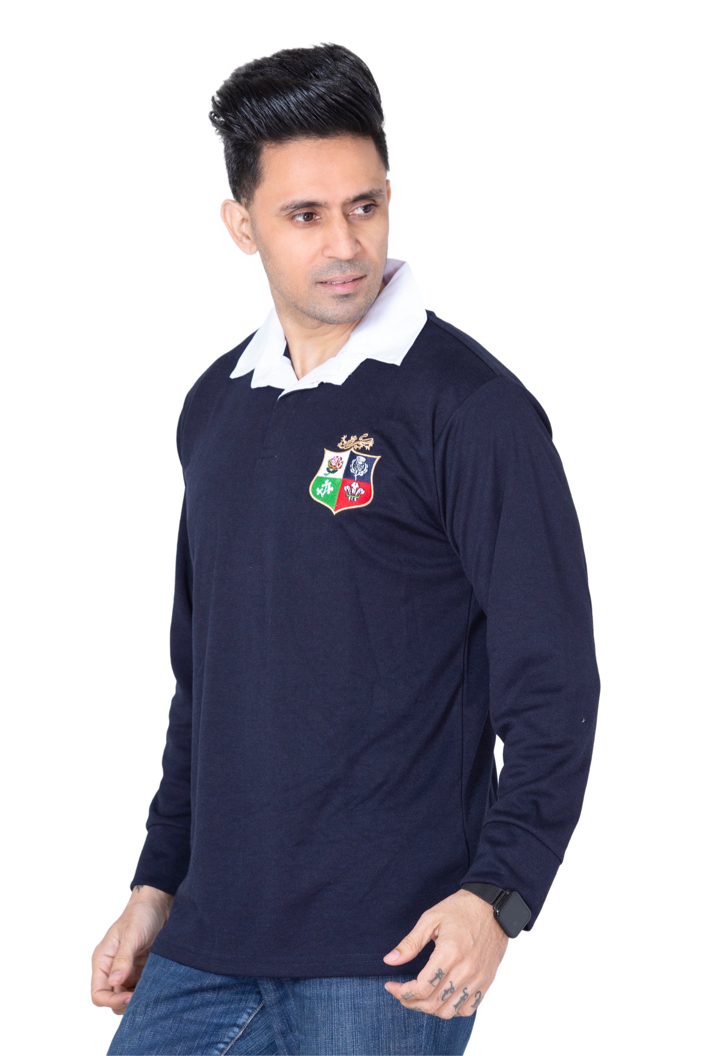 British Lions Rugby Long Sleeve Jersey for Men | Classic Rugby Fan Shirt with Button Down Collar | Sizes S–5XL