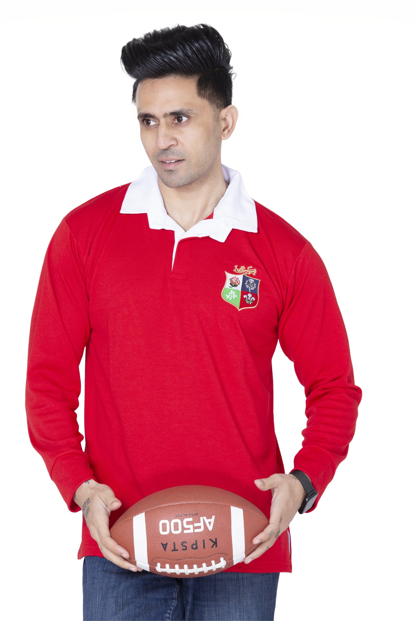 British Lions Rugby Long Sleeve Jersey for Men | Classic Rugby Fan Shirt with Button Down Collar | Sizes S–5XL