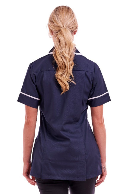 Women's Poly Cotton Tunic Ideal for Nurses and Care Homes | Size 8 to 26 | FUL05 Navy Blue