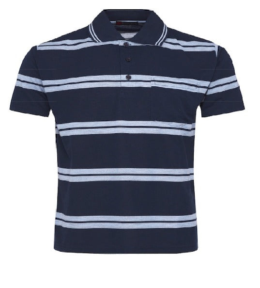 MENS STRIPED T- SHIRT SHORT SLEEVE , SINGLE POCKET WITH CONTRAST COLLAR