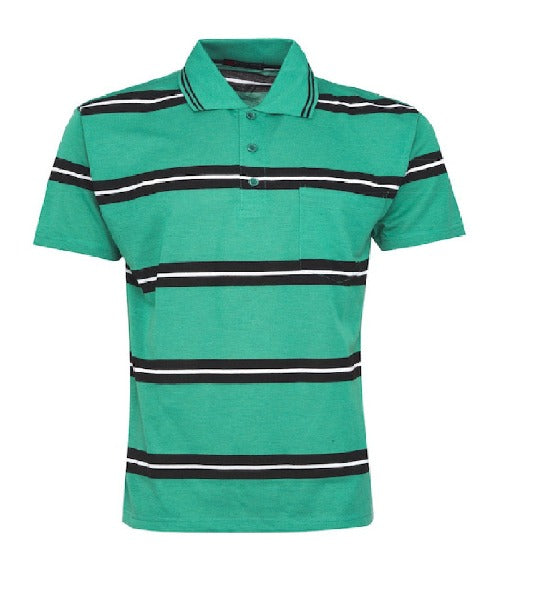 MENS STRIPED T- SHIRT SHORT SLEEVE , SINGLE POCKET WITH CONTRAST COLLAR