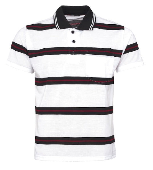 MENS STRIPED T- SHIRT SHORT SLEEVE , SINGLE POCKET WITH CONTRAST COLLAR