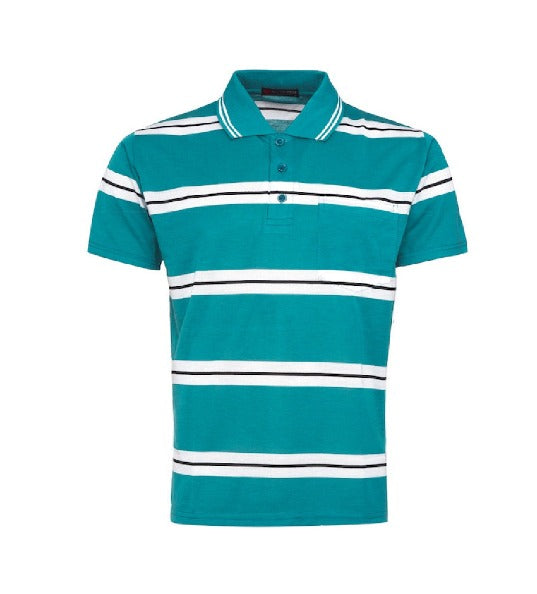 MENS STRIPED T- SHIRT SHORT SLEEVE , SINGLE POCKET WITH CONTRAST COLLAR