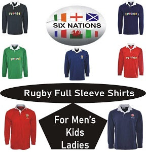 Six National Team Rugby Full Sleeve Sports Jersey for Unisex Kids | Black | Size 20 to 32