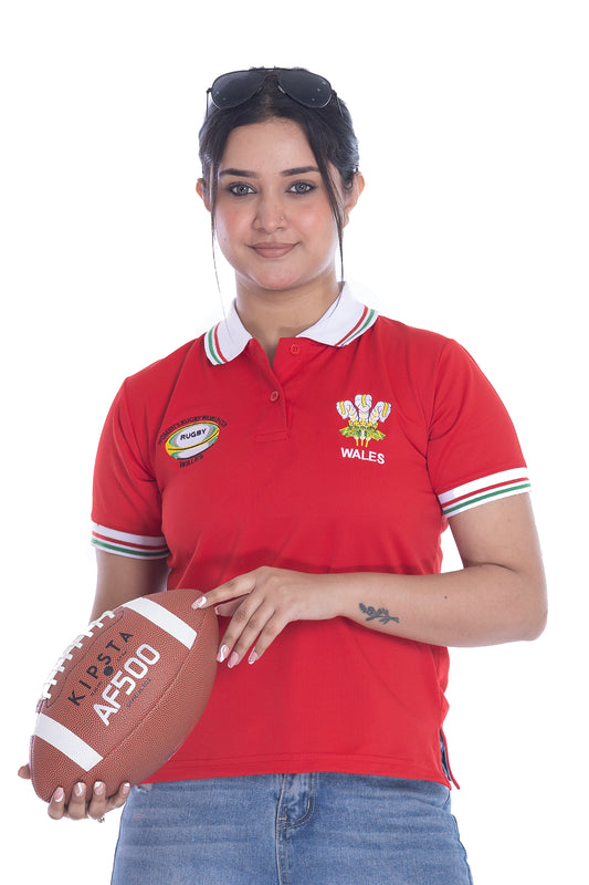 Women’s Wales Rugby World Cup 2025 T-Shirt – Button Down Collar, Short Sleeve S to XXL (Sizes 8-10 to 24-26)
