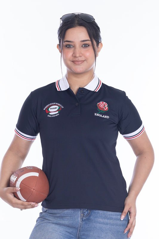 Women’s England Rugby World Cup 2025 T-Shirt – Button Down Collar, Short Sleeve S to XXL (Sizes 8-10 to 24-26)