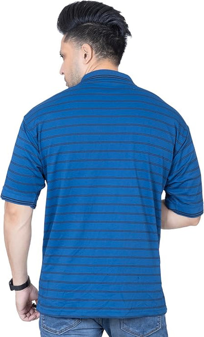 MENS STRIPED T- SHIRT  SHORT SLEEVE , SINGLE POCKET WITH CONTRAST COLLAR