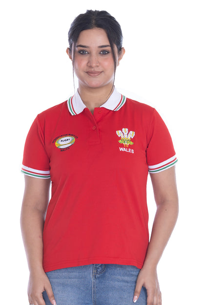 Women’s Wales Rugby World Cup 2025 T-Shirt – Button Down Collar, Short Sleeve S to XXL (Sizes 8-10 to 24-26)