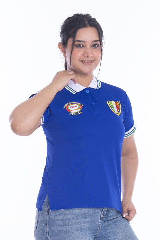 Women Italia Rugby World Cup 2025 T Shirt | Button Down Collar style Short Sleeve Size S to XXL( 8-10 to 24-26)