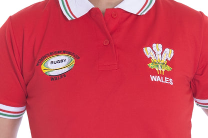 Women’s Wales Rugby World Cup 2025 T-Shirt – Button Down Collar, Short Sleeve S to XXL (Sizes 8-10 to 24-26)
