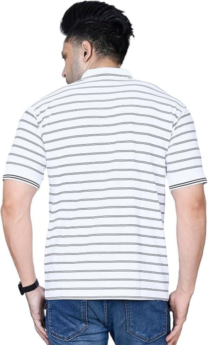 MENS STRIPED T- SHIRT  SHORT SLEEVE , SINGLE POCKET WITH CONTRAST COLLAR