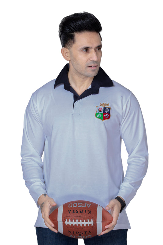 British Lions Rugby Long Sleeve Jersey for Men | Classic Rugby Fan Shirt with Button Down Collar | Sizes S–5XL