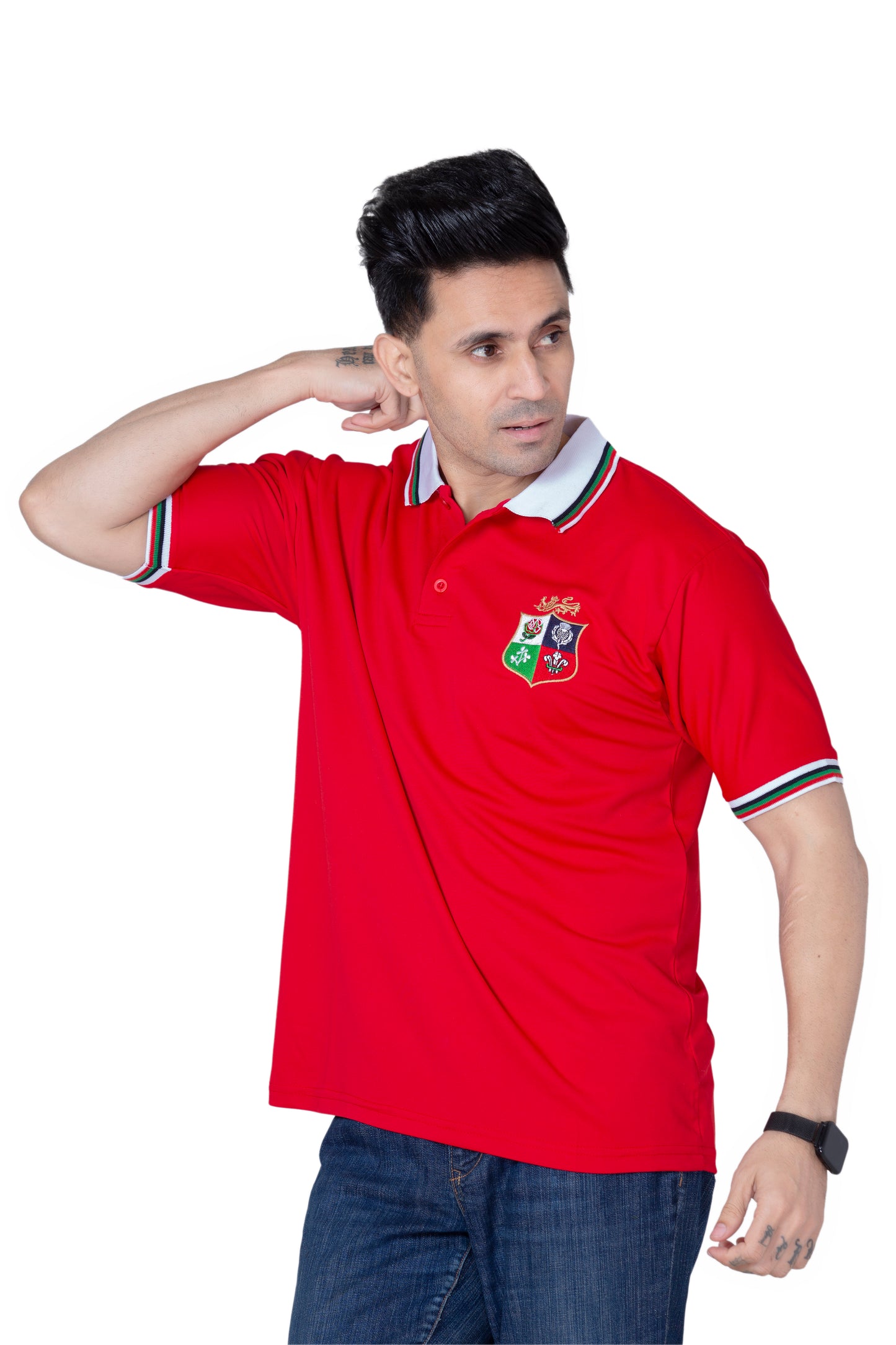 British Lions Rugby Short Sleeve T Shirt for Men | Classic Rugby Fan Shirt with Button Down Collar | Sizes S–XXL