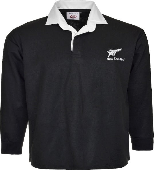 Men’s New Zealand Rugby Long Sleeve Sports Jersey | Embroidered Logo | Size S to 5XL | Black