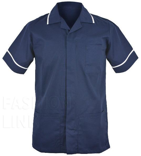Male Healthcare Poly Cotton Tunic FNMT01 Navy/White Size S to XXL
