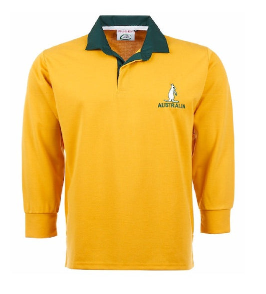 Men’s Australia Rugby Long Sleeve Sports Jersey | Embroidered Logo | Size S to 5XL | Golden Yellow