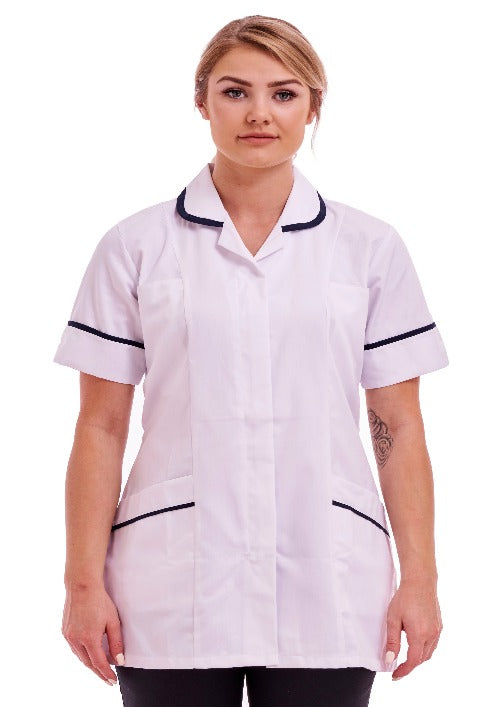 Women's Tunic Ideal for Nurses and Care Homes | Size 8 to 26 | FUL01 White