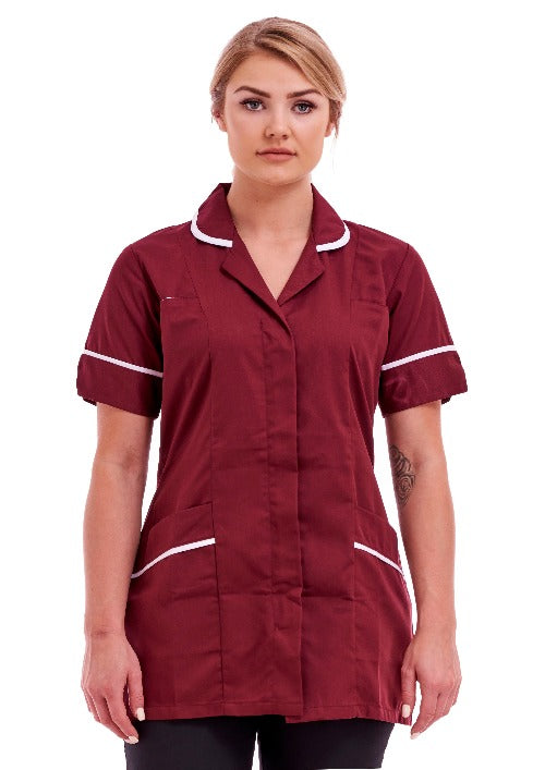 Women's Poly Cotton Tunic  Ideal for Nurses and Care Homes | Size 8 to 26 | FUL01 Burgundy