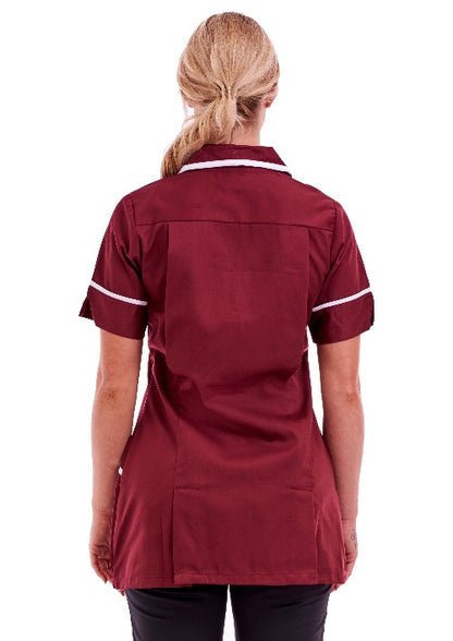 Women's Poly Cotton Tunic  Ideal for Nurses and Care Homes | Size 8 to 26 | FUL01 Burgundy