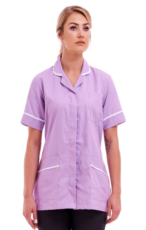 Women's Poly Cotton Tunic Ideal for Nurses and Care Homes | Size 8 to 26 | FUL05 Lilac