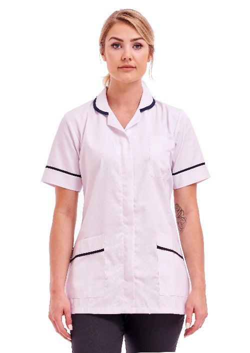 Women's Poly Cotton Tunic Ideal for Nurses and Care Homes | Size 8 to 26 | FUL05 White