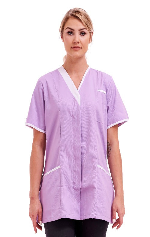 Women's Healthcare  Asymmetric V Neckline Tunic Lilac Size S to XL
