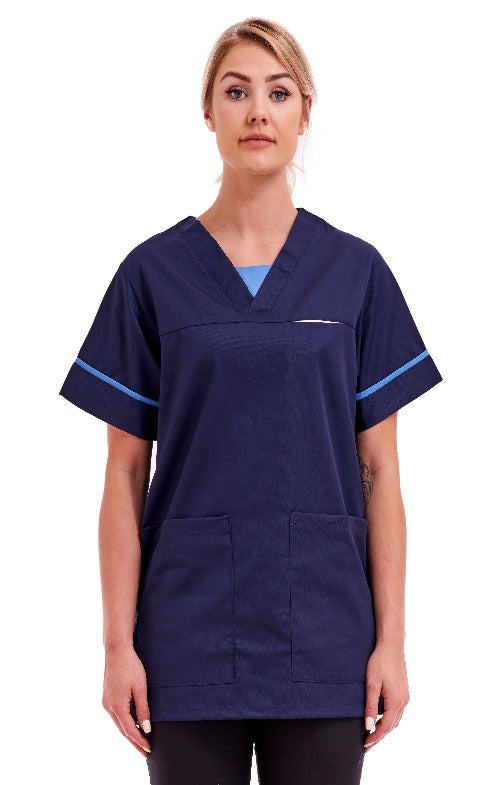 Unisex Smart Scrub Tunic Nurse Uniform Poly Cotton | Size S to XXL | Navy Blue