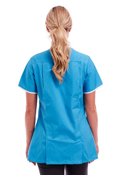 Women's Poly Cotton Asymmetric V Neckline Tunic for Nurses and Care Homes | Size S to XL | FUL04 Turquoise