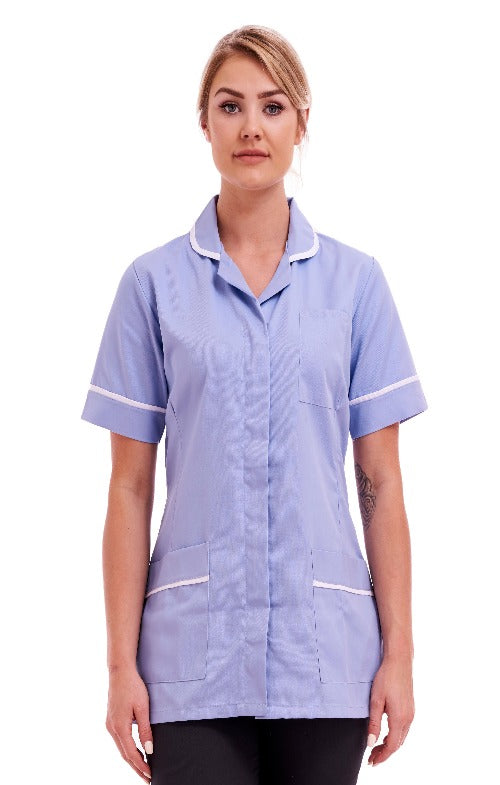 Women's Poly Cotton Tunic Ideal for Nurses and Care Homes | Size 8 to 26 | FUL05 Sky Blue