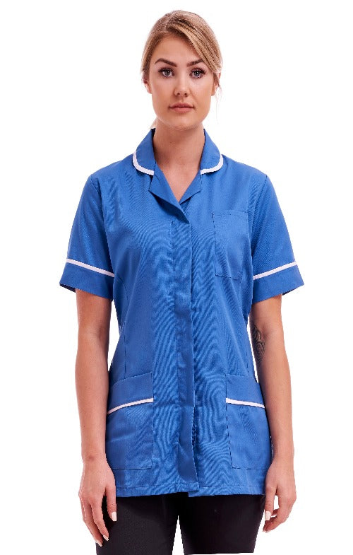 Women's Poly Cotton Tunic Ideal for Nurses and Care Homes | Size 8 to 26 | FUL05 Hospital Blue