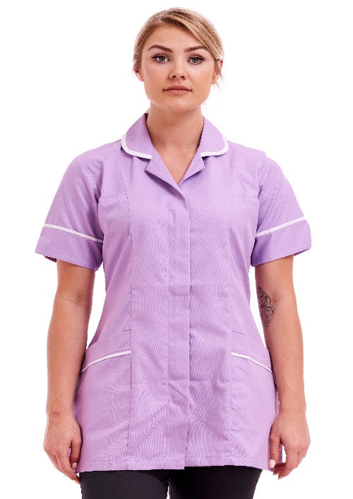 Women's Poly Cotton Tunic  Ideal for Nurses and Care Homes | Size 8 to 26 | FUL01 Lilac