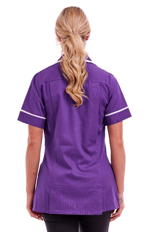 Women's Poly Cotton Tunic Ideal for Nurses and Care Homes | Size 8 to 26 | FUL05 Purple
