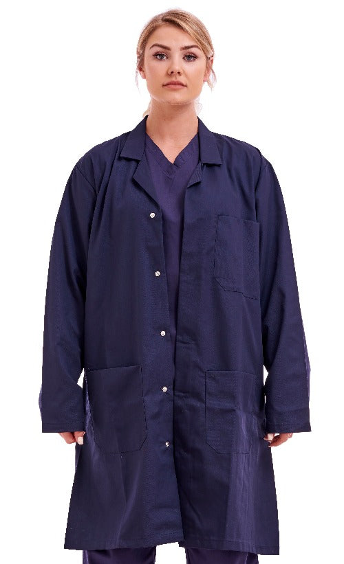 Unisex Lab Doctors Coat Warehouse Hygiene DIY Coat Navy Blue