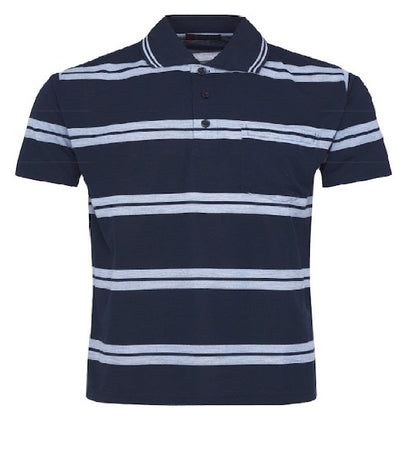 MENS STRIPED T- SHIRT  SHORT SLEEVE , SINGLE POCKET WITH CONTRAST COLLAR